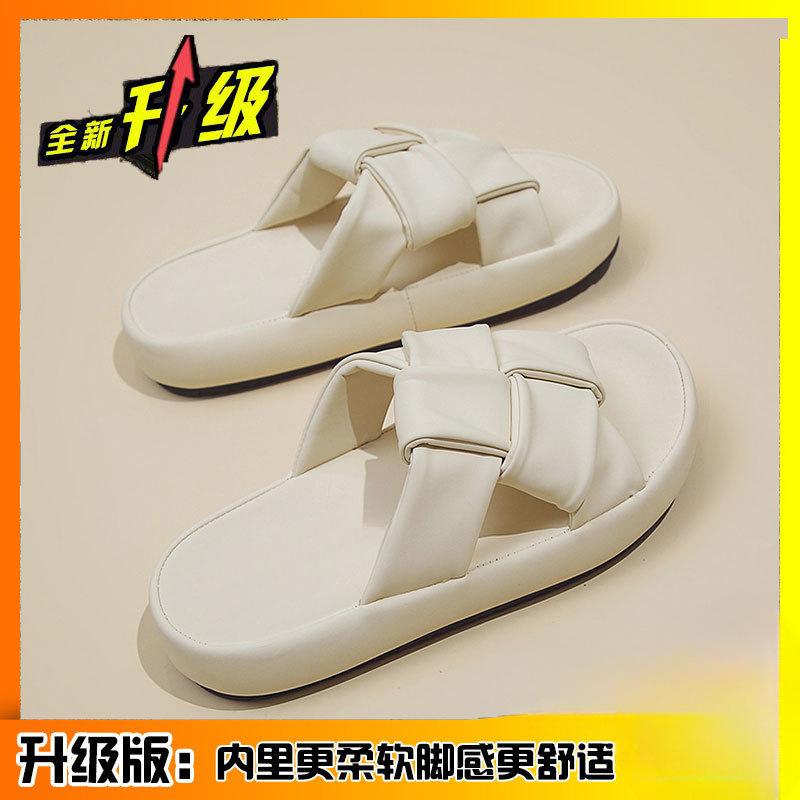 

Тапочки женские летняя одежда 2025 новые повседневные нескользящие сандалии для беременных женщин на толстой подошве пляжные французские высокого класса одним словом 40