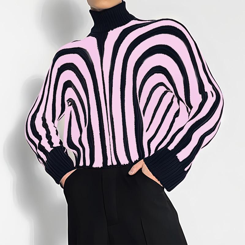 

INCERUN Мужские футболки с высоким воротником, длинным рукавом и полосатым принтом, повседневные лоскутные топы L розовый