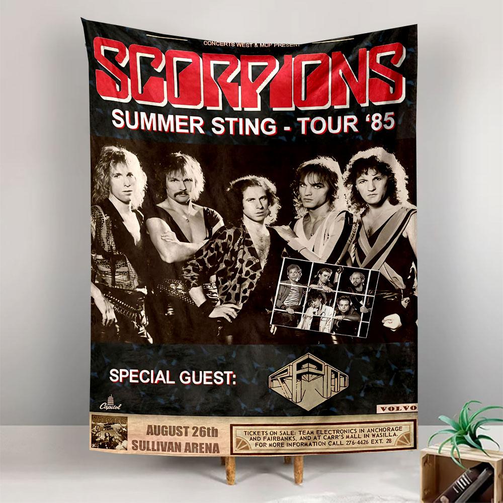 Scorpions Summer Sting Tapestry Wall Hanging, 1985 Tour Concert Poster Art, Retro Wall Decor for Bedroom Living Room Dorm