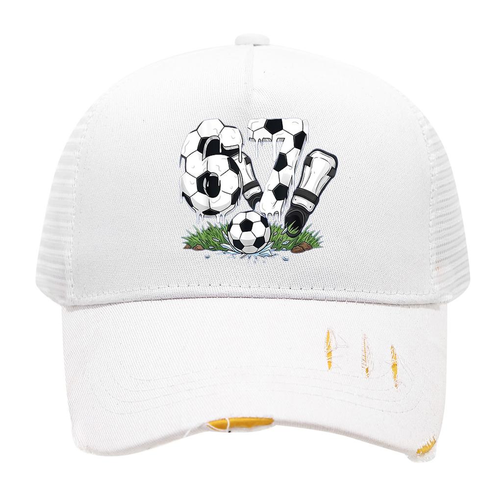 1PC Mesh Trucker Hat, Breathable, Distressed Brim, 3D Soccer 67 Print, Retro Streetwear for Men Women