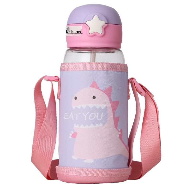 Dinosaur Cartoon Plastic Water Cup with Duckbill Straw for Kids - Portable and Perfect for School