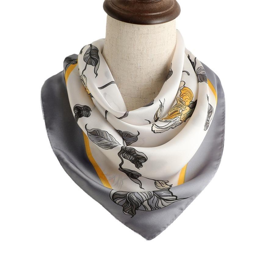 Simulated silk square scarf Professional rose plain and elegant silk scarf New 71cm peony scarf Sunscreen shawl Women's flower scarf