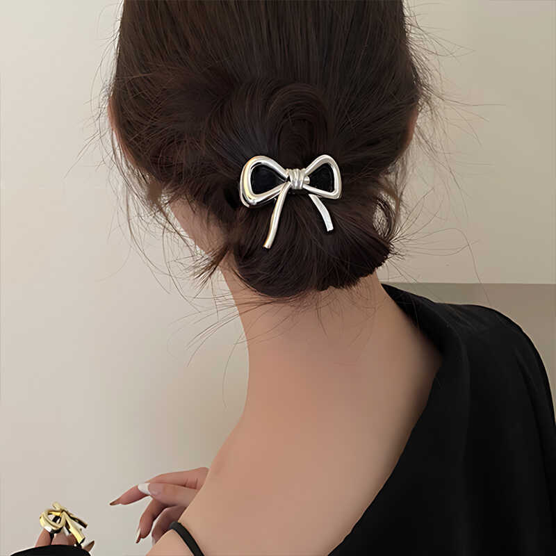 Bowknot Hairpin Gold Color Metal Hollow Barrettes Chic Hair Accessories Back Clip Jewelry Gift Ponytail Hair Rope