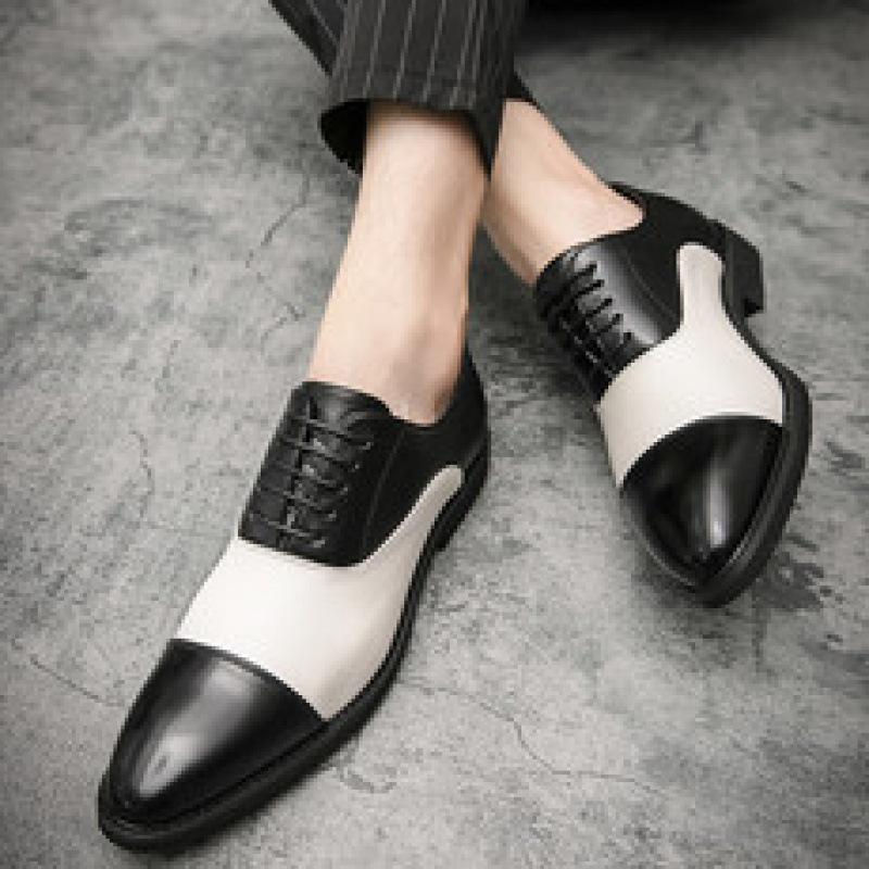 Men's Plus Size Casual Fashion Color Block Pointed Toe Leather Shoes