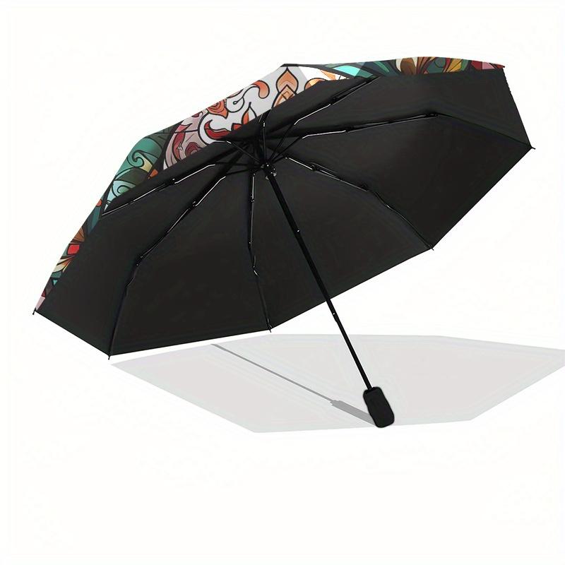 Colorful Sugar Skull Stained DecorUmbrella, Portable 3-Fold Compact Umbrella,Christmas Gift ES647