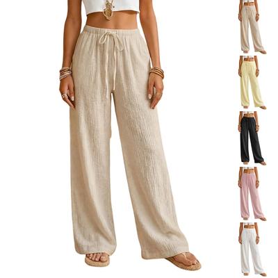 Women's Fashion Loose  Straight Drawstring Pocket Casual Pants