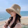 Wide Brim Women Bow Fisherman Hat Checkered Pattern Breathable Bucket Hat Plaid Pattern Windproof Sun Protection Hat Outdoor
