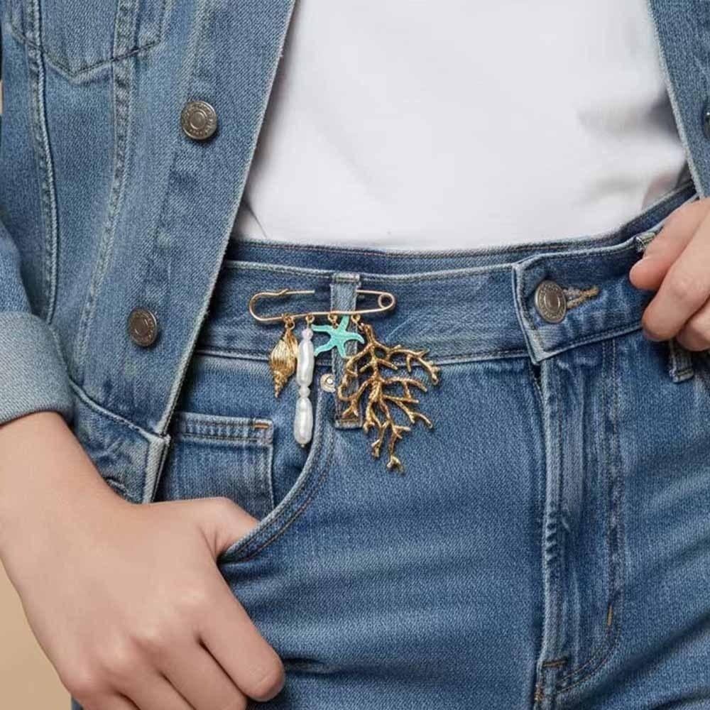 Fashion Pearl Shell Lady's Brooch Anti Exposure Fixed Pants Fixed Pin Versatile Creative Tassel Chain Brooch Clothes Decor