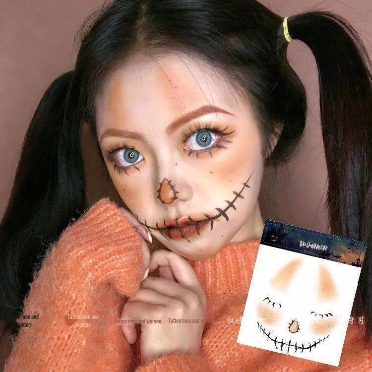 Halloween Kids' Waterproof Cartoon Tattoo Stickers - Cute Pumpkin, Ghost, and Skull Designs for Face Makeup
