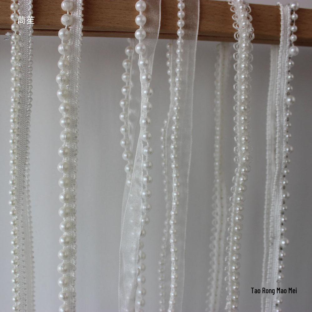 Cottontime Off-White Mesh Ribbon Beads with Pearl Lace Decorative Accessories for Clothing