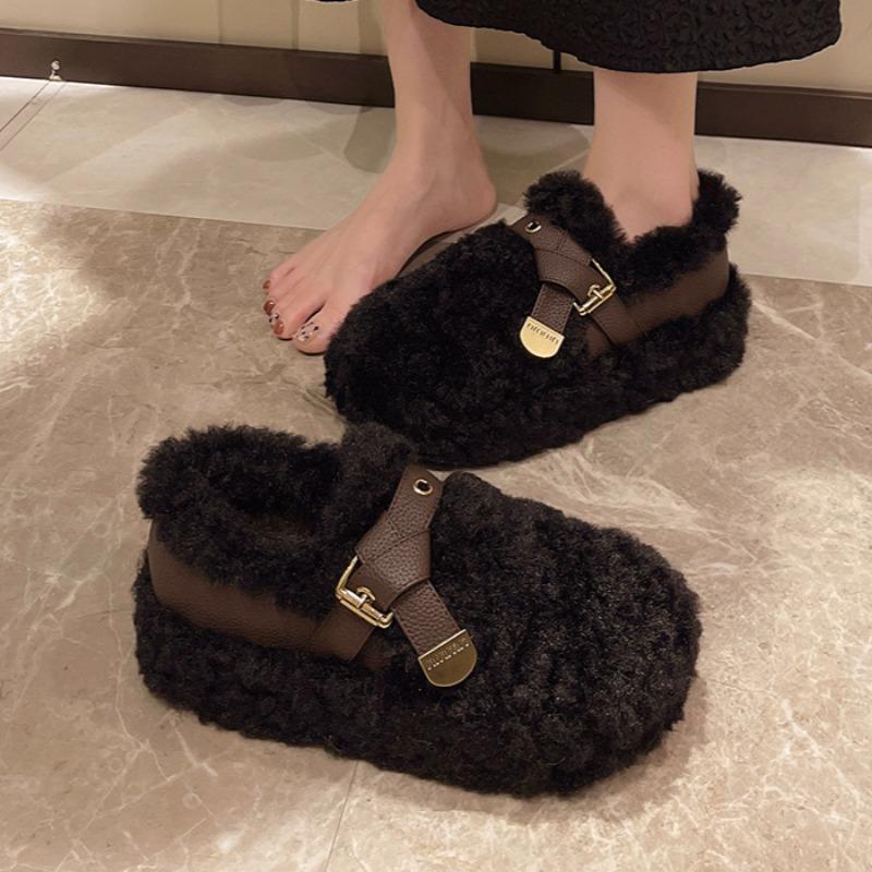 Fur Flats Women Snow Ankle Boots Short Plush Casual Warm Cotton Shoes 2025 Trend Winter Designer Walking Fashion Botas De Mujer