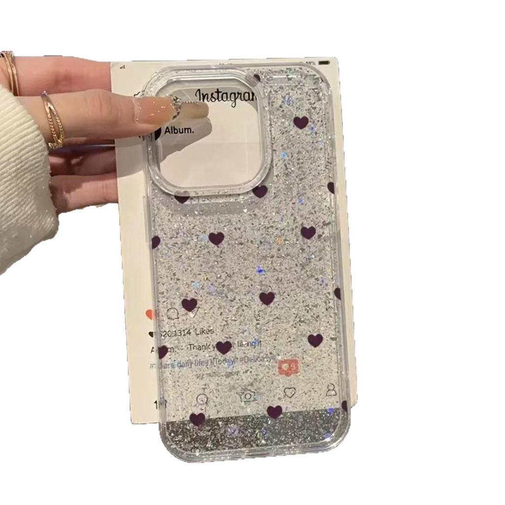 Glitter Heart Case for Apple 16 Pro Max and 15 Pro - Full Coverage, Cute Design.