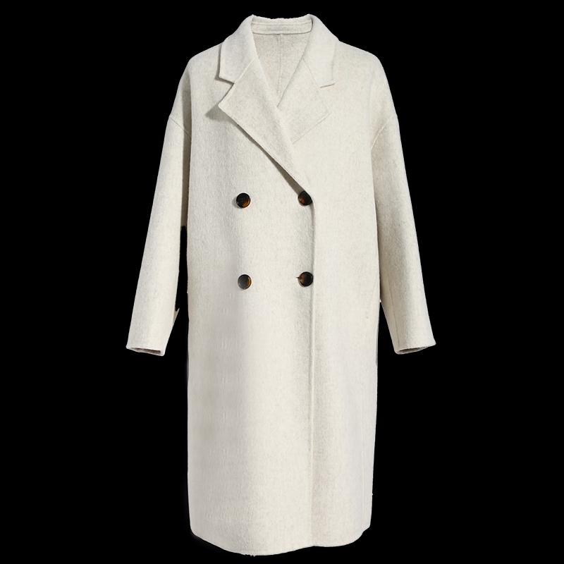 Shetu Women's Korean Style Mid-Length Double-Faced Wool Blend Coat