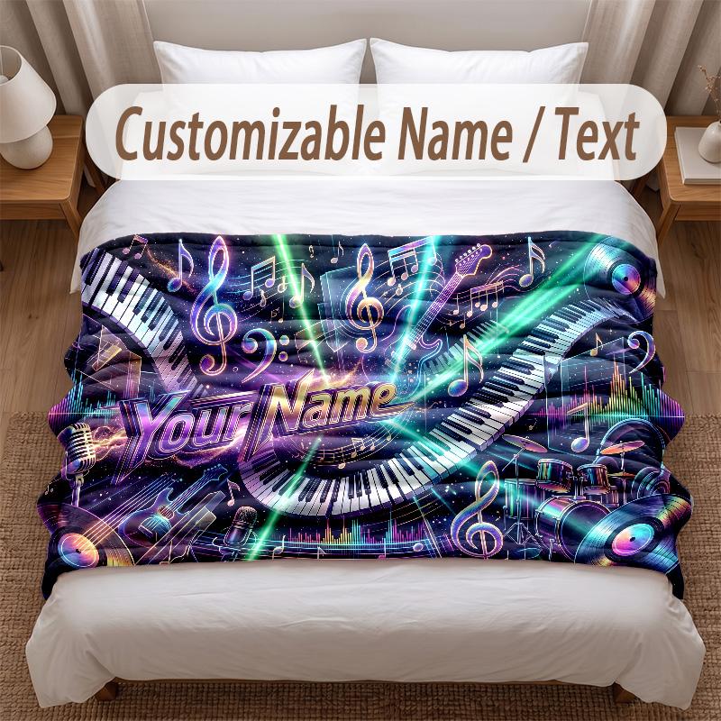 Music General Theme Soft Blanket Personalized Custom Name Text Print Warm Blanket Home Sofa Bedroom Decor