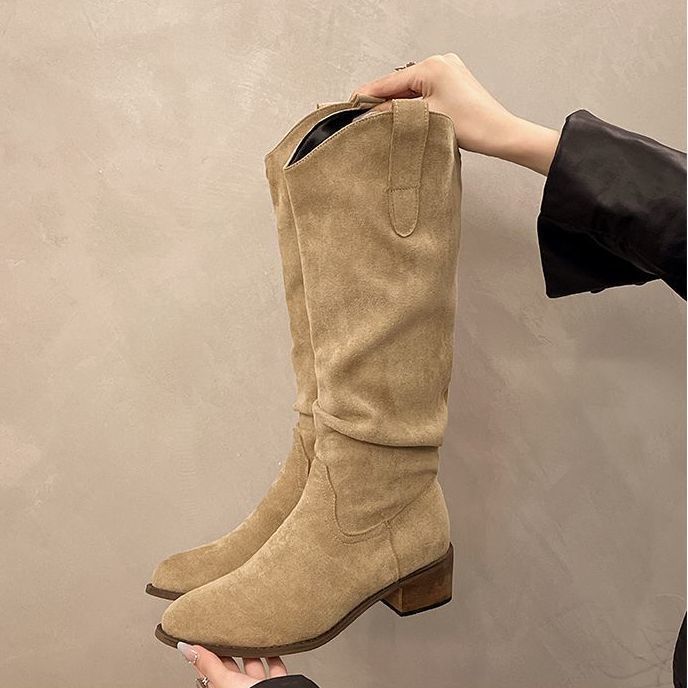 Fashion versatile comfortable high boots women's 2025 autumn and winter new pointed thick heel but knee Martin boots women