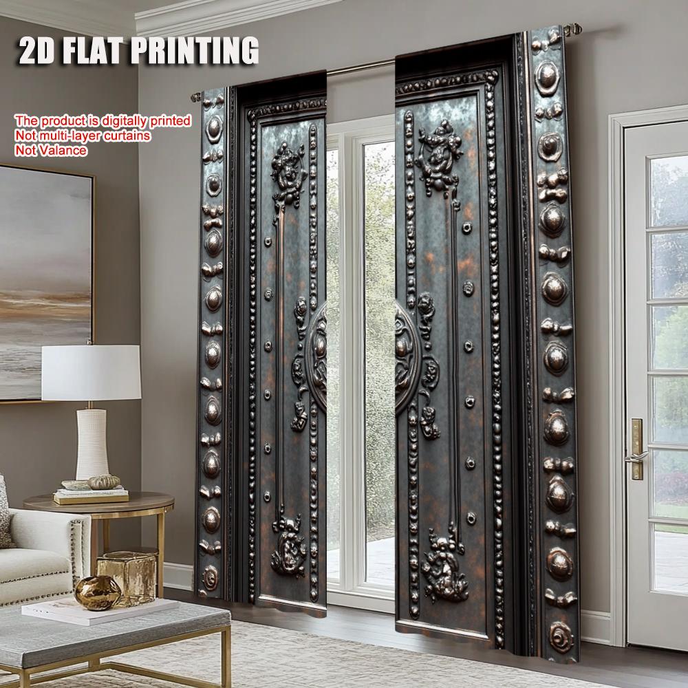 2Pcs Door Pattern Digital Printed Window Curtain For Living Room Bedroom Decoration Polyester Material Machine Washable