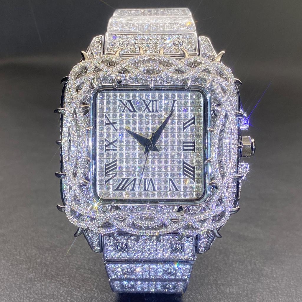 Hip Hop Ice Watch Thorns Dial Inlaid Zircon Square Full Diamond Men's Quartz Watch