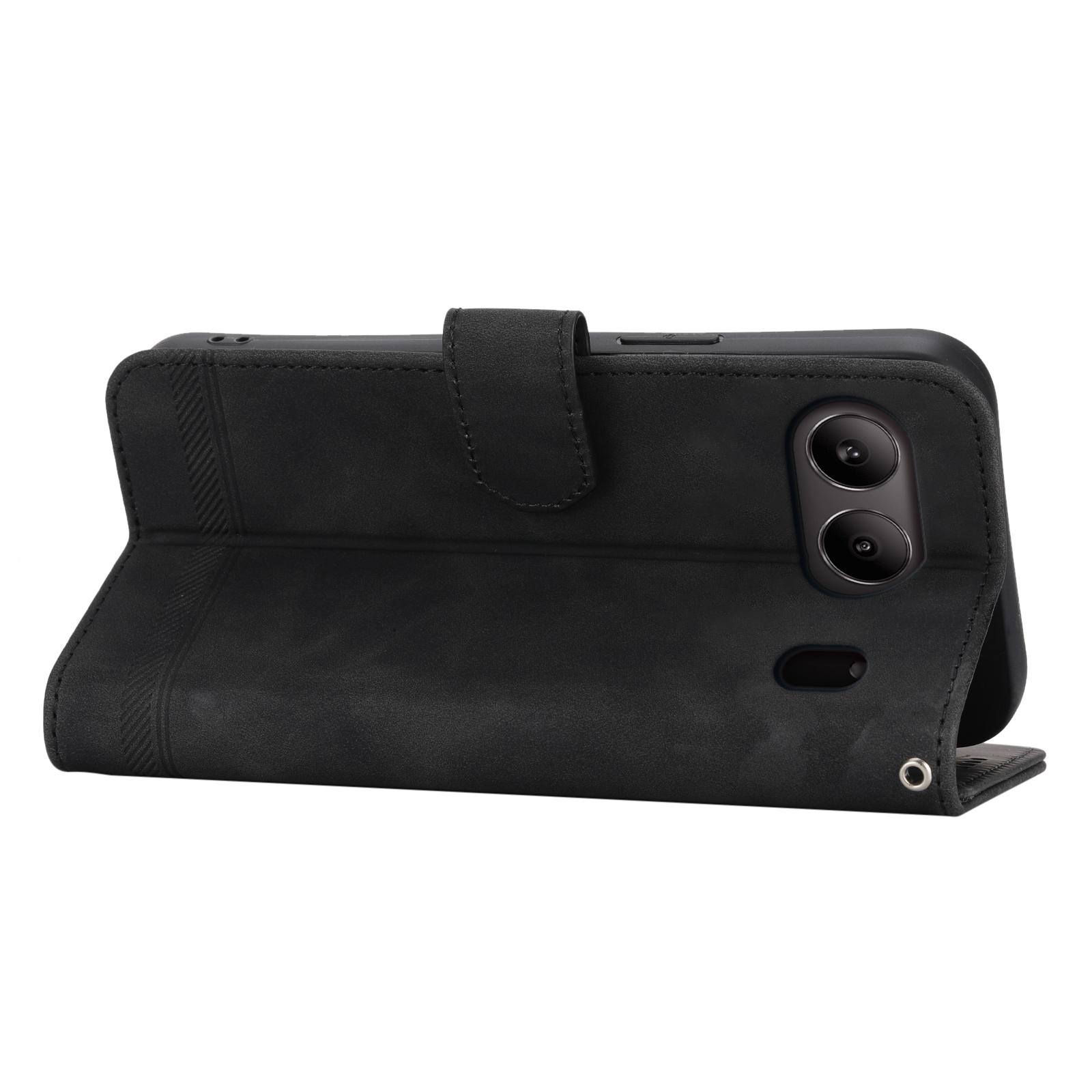 

For OnePlus Nord 4 Leather Case Lines Imprint Wallet Phone Cover Black