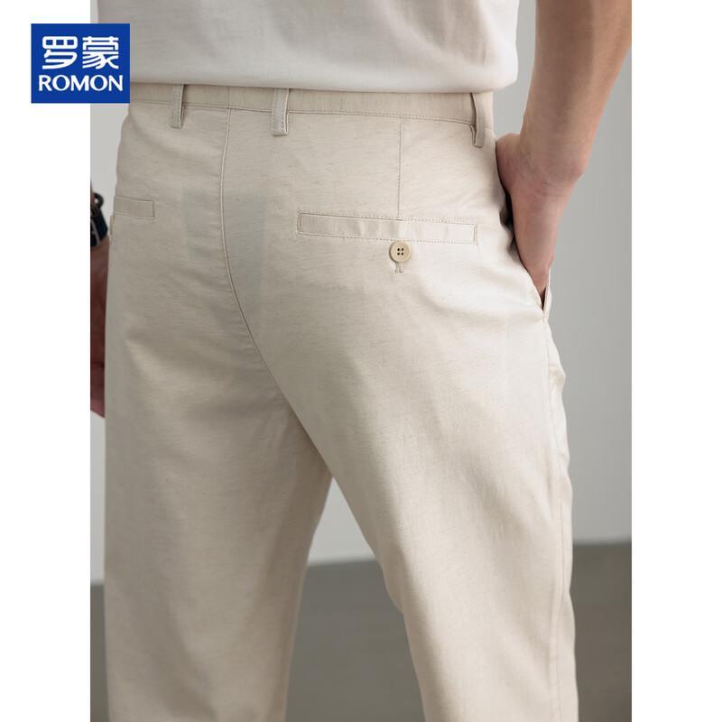 ROMON Men's Cotton-Linen Straight-Leg Casual Pants