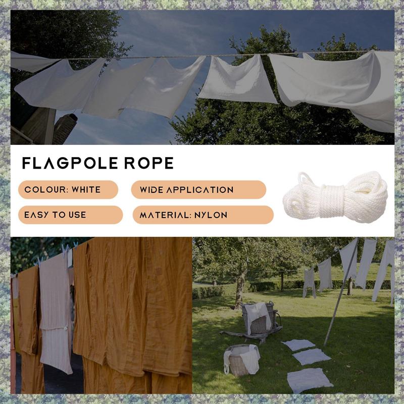 

WON 50 Feet X 1/4Inch Flag Pole Halyard Rope With 4 Pieces Flag Pole Hook Clips,Outdoor Flagpole Accessories Compatible белый