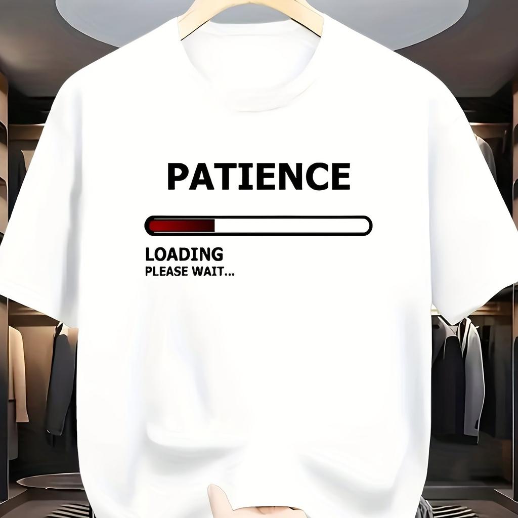 Men's Versatile Summer Fashion Novel Print Round Neck Short Sleeve T-Shirt Machine Washable Regular Style