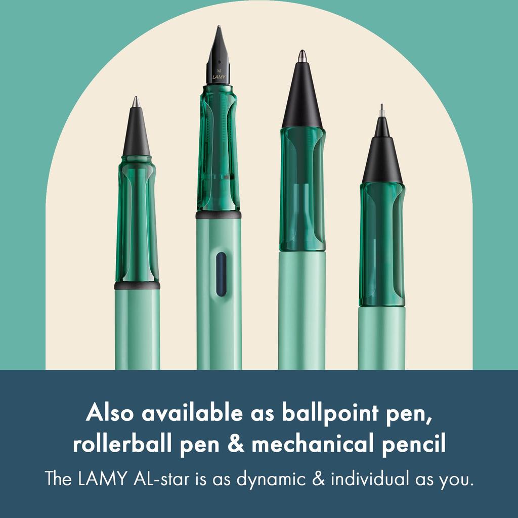 Lamy MINT Medium Fountain Pen with Ergonomic Grip and Polished Steel Nib Lightweight Aluminum Body Includes LAMY T10 Blue Cartridge AL-STAR - - - -