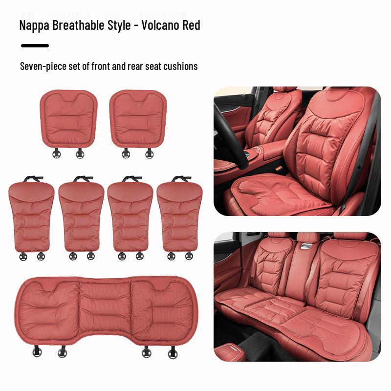 Luxury Nappa Leather Non-Slip Car Seat Cushions for Five-Seater - Thickened Design for Front and Rear Seats