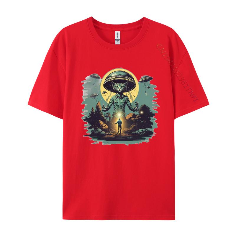 Alien Landing Tshirt Six Flying Saucers Invasion Top Tshirts Tops Shirts Fashionable Graphic T Shirts Men Cotton