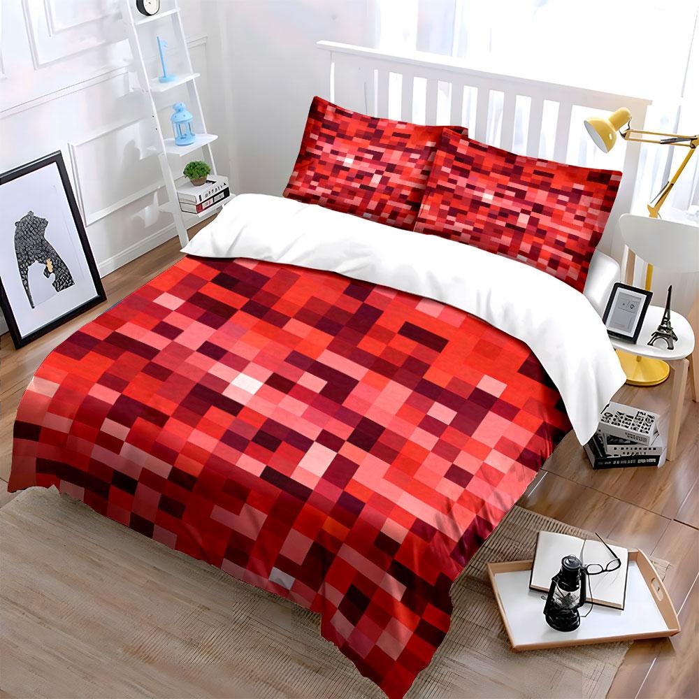 Rotes pixeliges Quadratmuster. Bettwäsche-Sets Bettbezug-Sets Bettbezüge Kissenbezüge(1 * Bettbezug 2 * Kissenbezüge ohne Bettdecke)