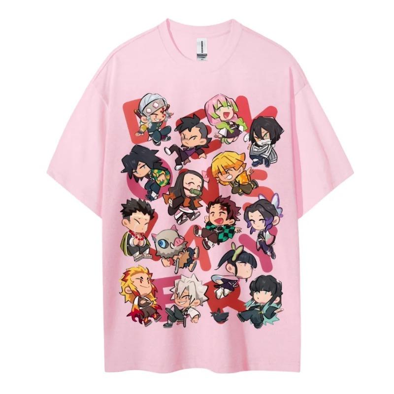 Plus Size Demon Slayer Summer Anime Printed Men, Women T-shirt Casual Parent Child Top Fashion Street Wear Harajuku Style Y2K