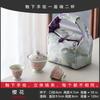Guochao Hand-Painted Orchid Cover Bowl Two Cup Set Portable Cloth Bag Outdoor Tea Drinking High Value Light Luxury Travel Tea Set