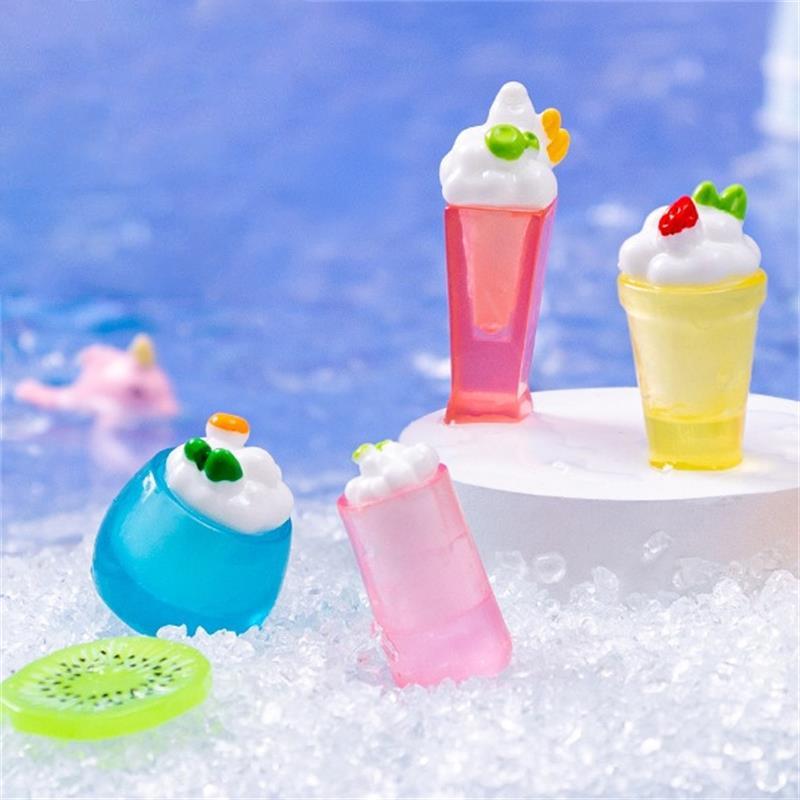 5 szt. Uroczy Kubek na Zimny Napój z Lodem Lśniące Ozdoby Mikrokrajobrazu Domek dla Lalek Zabawki Dekoracja Domu Akcesoria Żywiczne DIY Prezenty dla Dzieci