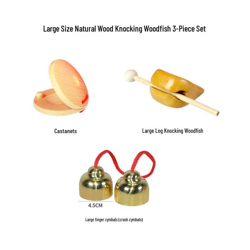 Children's Orff Percussion Instruments: Triangle, Castanets, Maracas, Tambourine, Wood Block, Cymbals