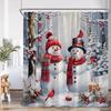Cute Snowman Christmas Shower Curtains Xmas Tree Gift Winter Forest Red Bird Cedar Snowflake Scenery Home Bathroom Curtain Decor