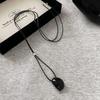 Retro Oval Sweater Chain Adjustable Drawable Black Rope Women Necklace Collarbone Chain Women