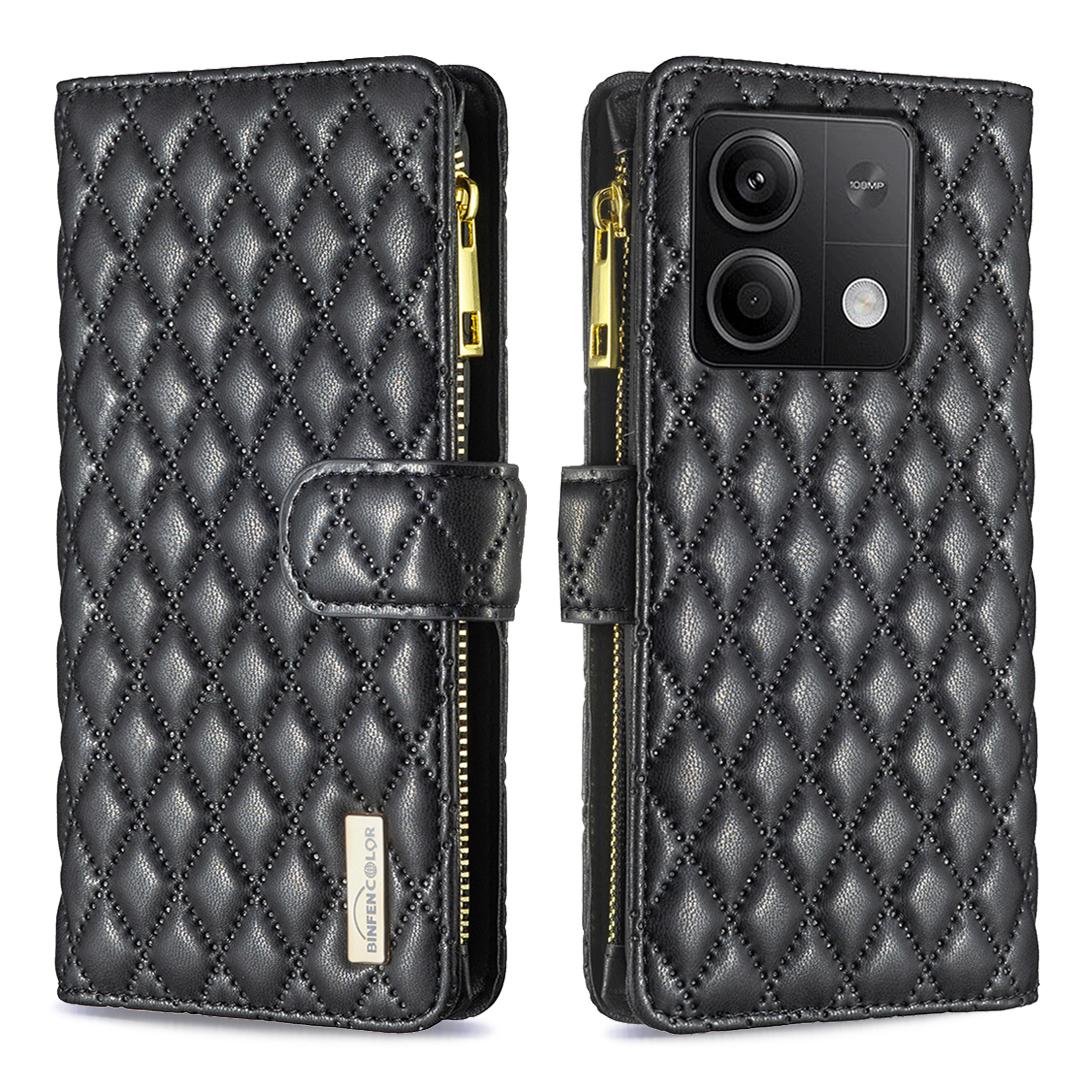 

BINFEN COLOR BF Style-15 For Xiaomi Redmi Note 13 4G Case Leather Flip Zipper Pocket Phone Cover Black