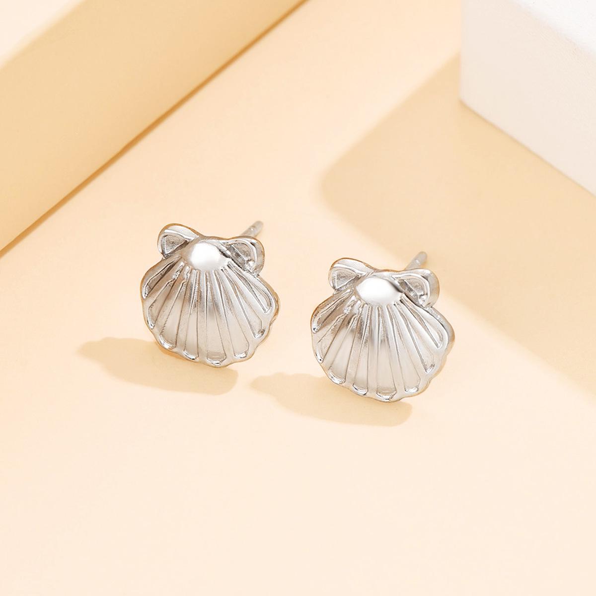 Stainless Steel Ocean Shell Stud Earrings - Cute  Colorfast Accessories in Resort Style.