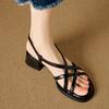 French retro thick-heeled sandals for women's summer new thin strips with soft soles, Roman shoes, and middle-heeled sandals.