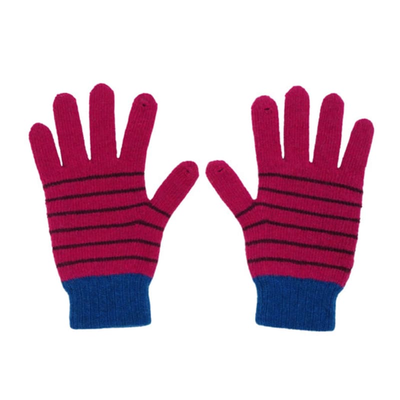 KOOKEESEE finger hole wool stripe gloves (magenta/blue)