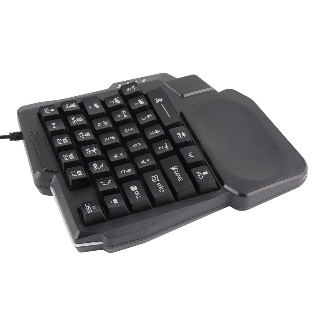 35-Key One-Handed Gaming Keyboard, Waterproof and Anti-Slip Design, Wide Palm Rest, Black One-Handed Keyboard for Computer and Mobile Games – K13