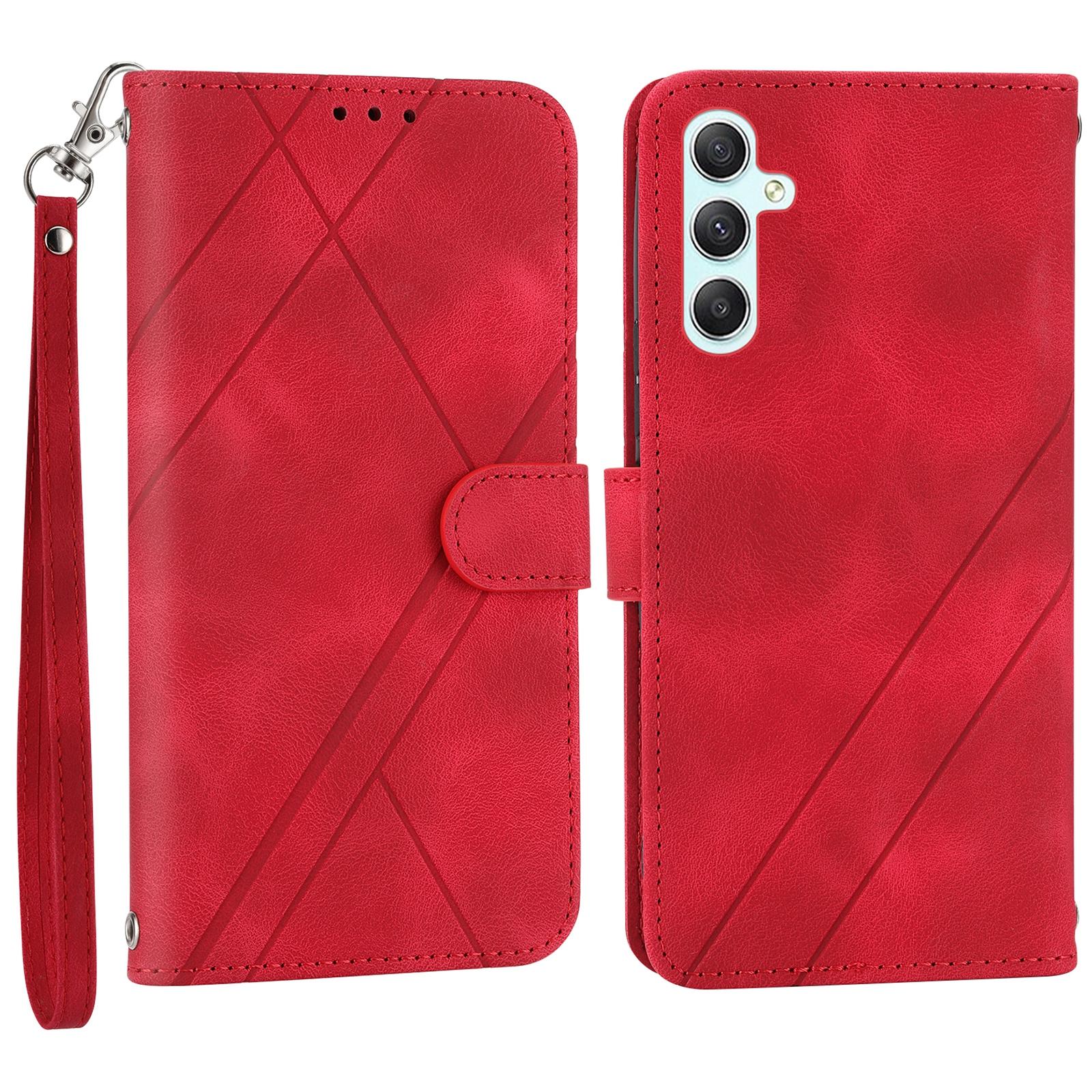 

For Samsung Galaxy S25 Case Imprinted Line Leather Phone Cover with Handy Strap C