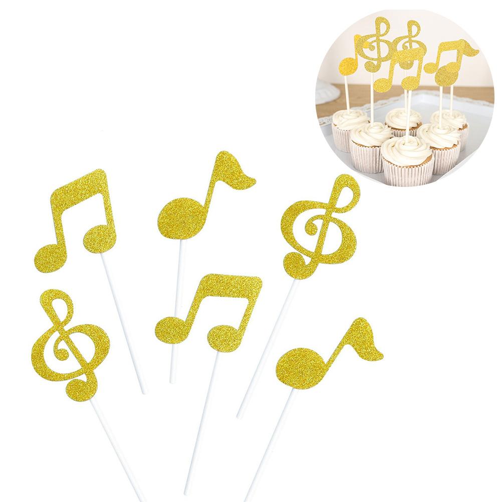 6 Stück Gold Musiknote Cupcake Topper Glitzer Kuchen Dekoration Geburtstagsparty Hochzeit Dessert Zubehör Musiknote Kuchen Topper