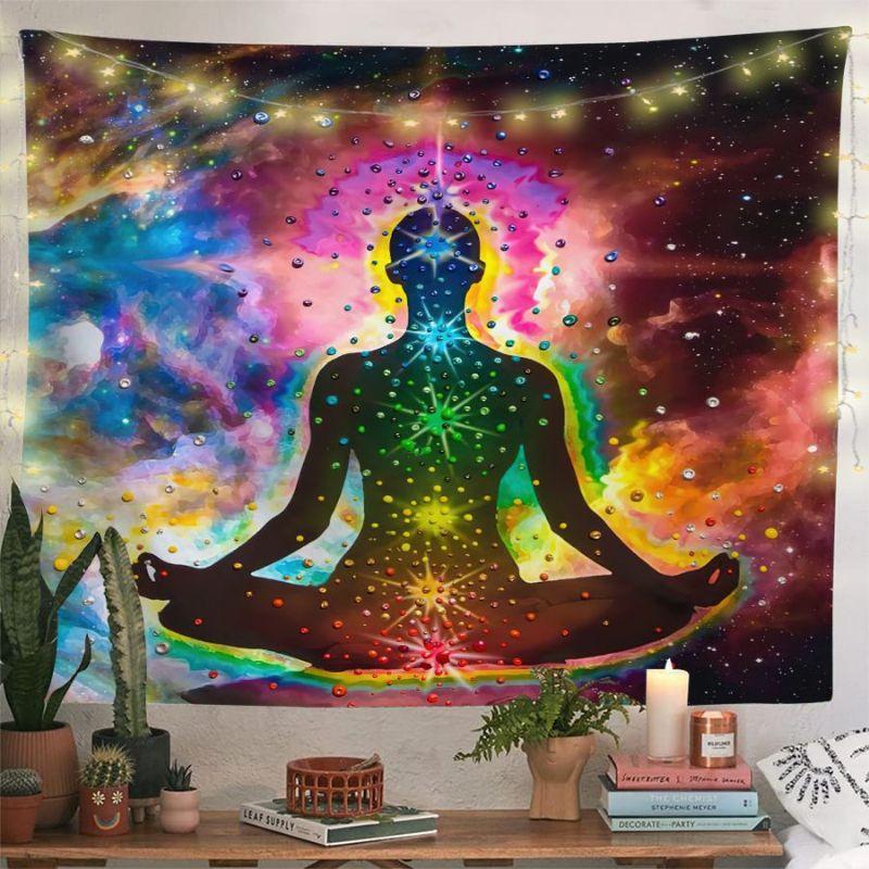 Chakra Meditation Wandteppich psychedelisch Mysteriös Spiritueller Stil Wandbehang Schlafzimmer Wohnheim Yoga Raum Dekoration