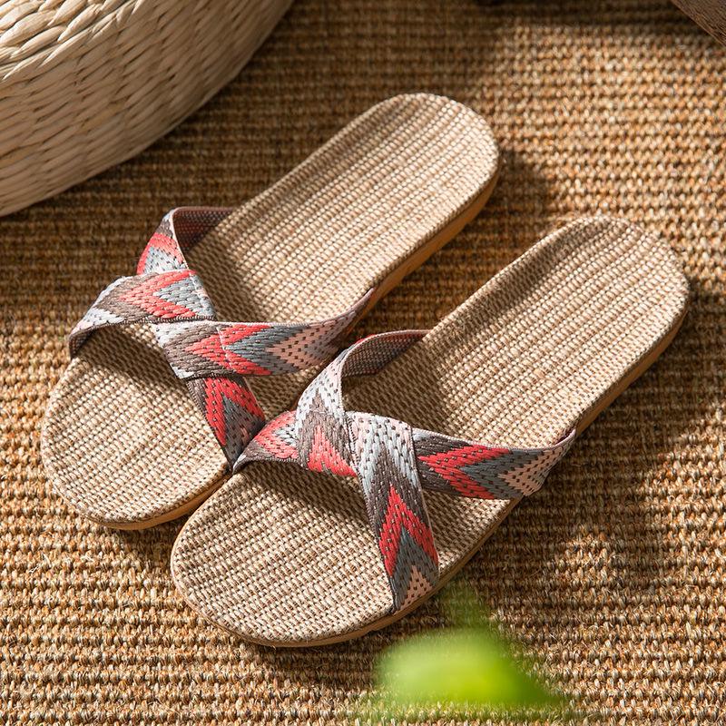 

Kuo Bu Ge Летние Унисекс Милые Льняные Тапочки - Нескользящие Домашние и Уличные Пляжные Туфли 39-40