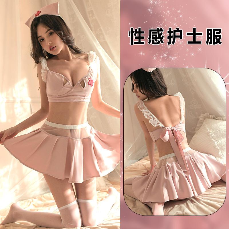 Sexy Lingerie Sexy Nurse Sweet Bow Backless Cosplay Uniform Women's Pajama Suit