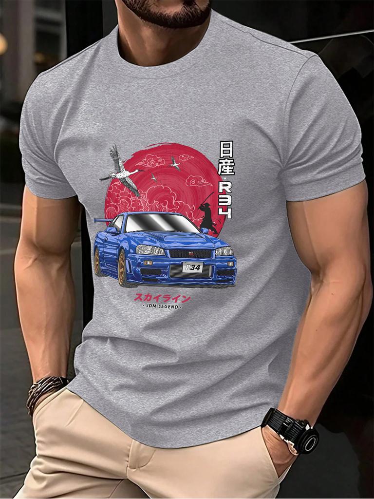 Nippon Jdm Skyline Gtr R34 Prints Cotton TShirts Mens Summer Soft T Shirt Oversized ONeck Short Sleeve Tops Basic Male Clothes