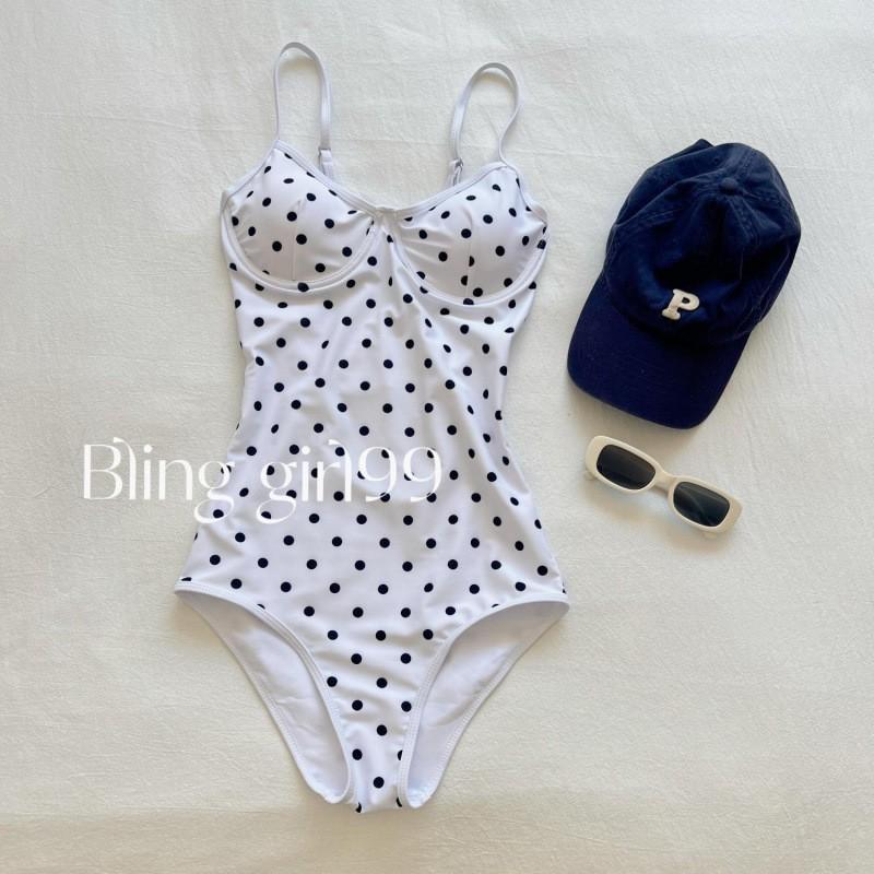 Daydream Wave Point Jumpsuit Korean Ins Style Bikini Vacation Swimsuit Conservative Pure Desire L