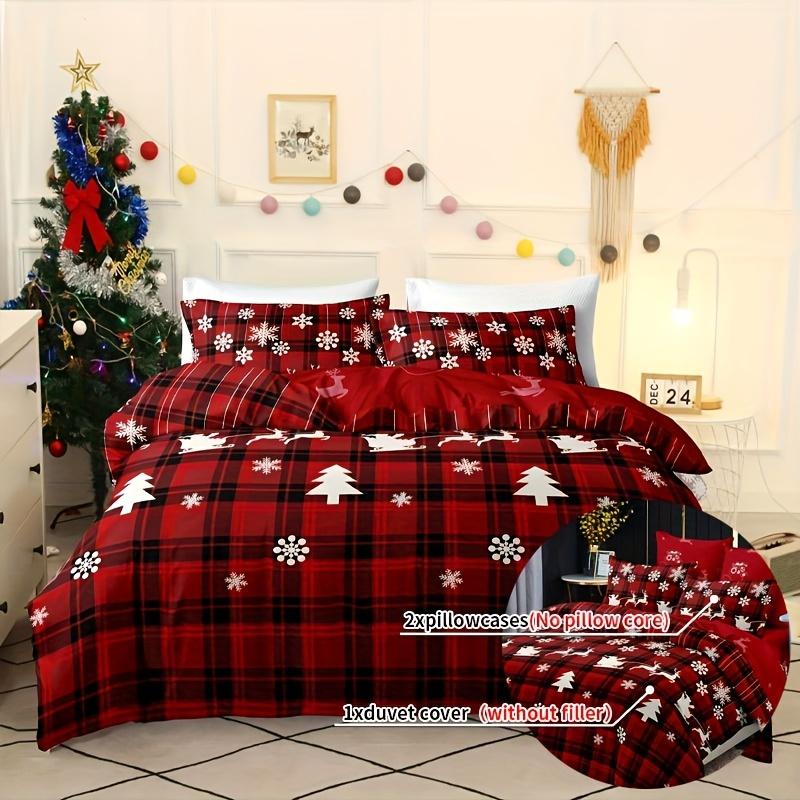 Christmas-Themed Duvet Cover Set - Checkered Elk Snowflake Print, Soft & Breathable, Perfect for Bedroom, Guest Room & Dorm!