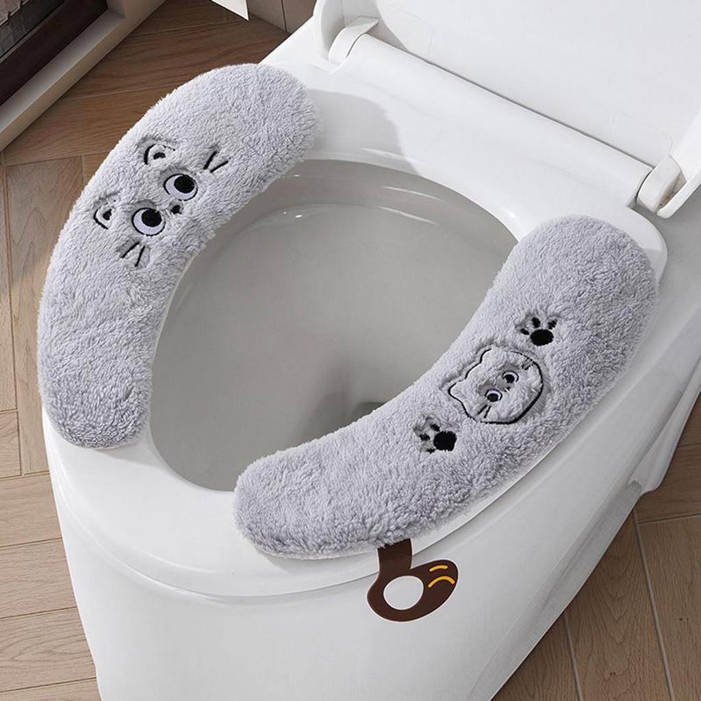 Warm Toilet Seat Cover 1-Pair Adhesive Washable Soft Winter Toilet Seat Cover With Handle For Winter Cold Weather Home RV Travel