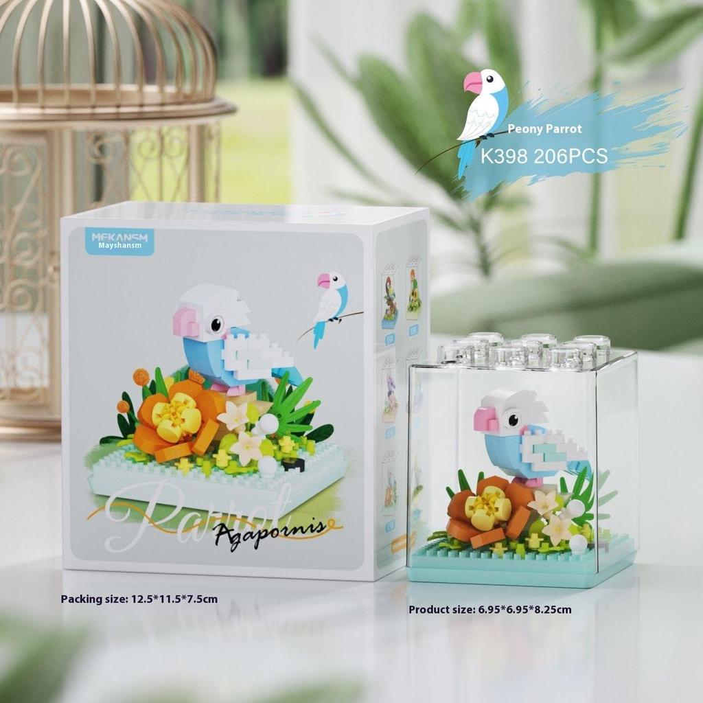 Creative Building Blocks Cute Parrot Bird Acrylic Box Art Toys Gift For Children For Girls